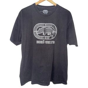 Vintage 90s Ecko Unltd Textured Rhino Y2K Dark Grey‎ T Shirt Short Sleeve Cotton